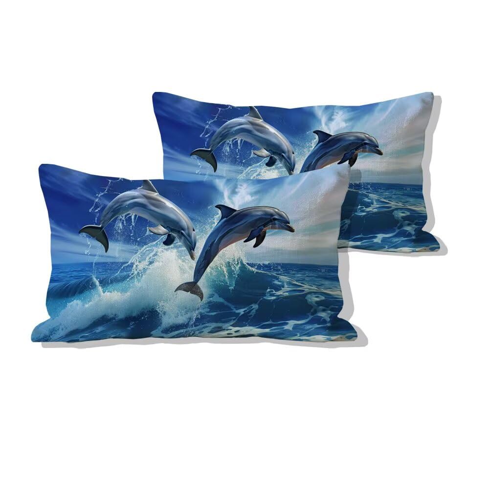 Housse de coussin extérieure impitoyable 50x90cm dauphin moderne en lin pour jardin lot de 2