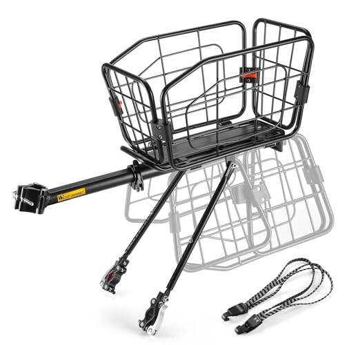 Bicycle Rear Cargo Rack, Quick Install 3-in-1 Multi-Functional Rear Bicycle Rack with Basket, Adjustable Rack for Most Models (Bike Rack with Basket)