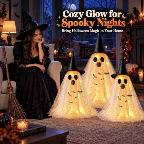 3 Pack Light Up Ghosts Halloween Decorations Indoor Home Table & Outdoor - image 2