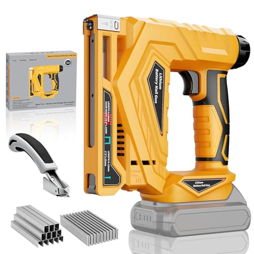 3/8 Electric Staple Gun Compatible with DeWalt 20V Battery T50 Crown Stapler 2-in-1 Brad Nailer & Electric Nail Gun 1000 Nails and Staples(Max 14mm) Impact Force Adjustment for DIY(Tool Only)