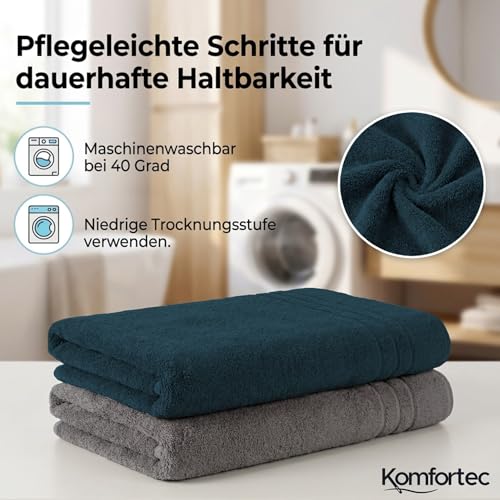 Komfortec 2er Saunatuch Set 80x200 cm aus 100% Baumwolle, XXL-Saunatücher, Sauna Handtuch, Weich, Groß, Frottee, Schnelltrocknend, Anthrazit Grau/Petrol