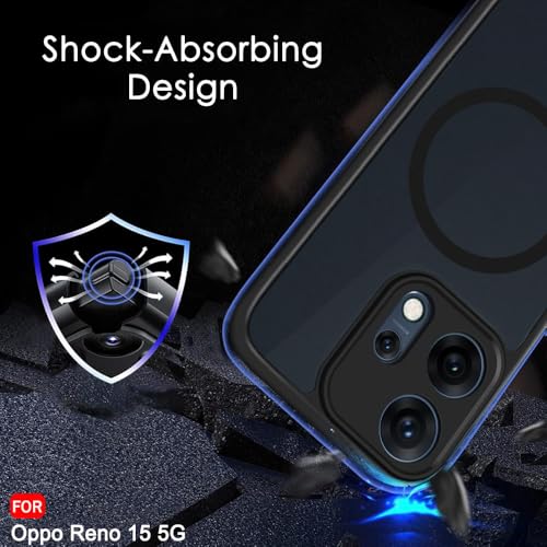Image of TheGiftKart Hybrid Shockproof Back Cover Case for Oppo Reno 15 5G Compatible with MagSafe | Hard Back Cover Case for Oppo Reno15 5G (PC & TPU, Translucent Smoke Matte Back, Black Sides)