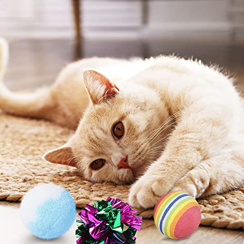Allazone 35 PCS Cat Toys Balls Set, 7 Style Pompoms Kitten Toy Paper Balls Thread Ball - Image 4