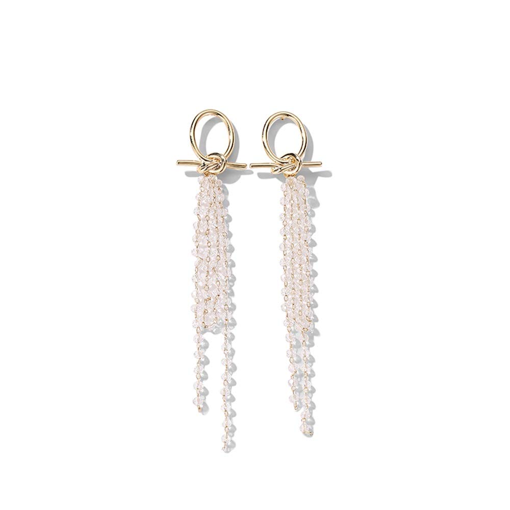 Y-RD Dangle Earrings Personality Long Fringe Tassel Earring,Ring-knotted beaded earrings,female niche elegant fringe long temperament earrings