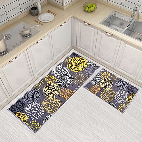 Image of Matz&More Anti Slip Runner & Floor Mat Combo Set | 50x120cm Runner + 40x60cm Door Mat Geometric Art Deco Pattern Nylon Tufted Low Pile Rug | Non-Skid Rubber Backing for Kitchen, Hallway Red Beige