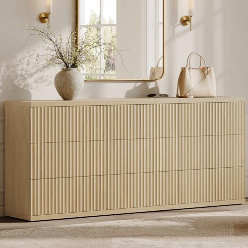 Image of SICOTAS Fluted Buffet Cabinet with Storage, Modern Sideboard Credenza with Larger Drawers, Mid Century Coffee Bar Table Media Console Accent Table for Dining Room Kitchen Hallway (3 PCS)