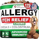 Dog Allergy Relief Chews - 170 Dog Allergy Chews - Itch Relief for Dogs - Anti Itch for Dogs - Dry & Itchy Skin - Allergies & Immune Support Supplement, Omega 3 Fish Oil, Colostrum - Made in USA