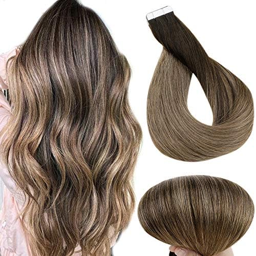 Full Shine Balayage Tape In Extensions 22 Inch Adhesive Tape Extensions Color 2 Darkest Brown Fading To 6 Chestnut Brown Glue On Hair Extensions 50 Gram Double Sided Skin Weft Hair Extensions 20 Pcs