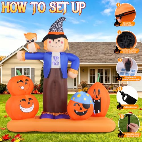 7.22' GIFTFIND Halloween Inflatable Scarecrow w/ Pumpkins & Owl LED Outdoor Decoration - image 5