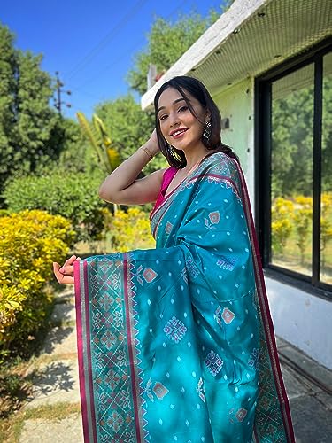 Image of Panzora Women's Patola Silk Meenakari Work Saree With Unstitched Blouse Piece