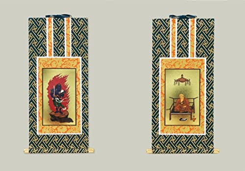 京仏壇いせむら 御両脇掛軸2枚セット 各宗派・寸法ございます 仏壇掛軸 真言宗 脇侍 秀蓮 (20代, 真言宗 紺表装)