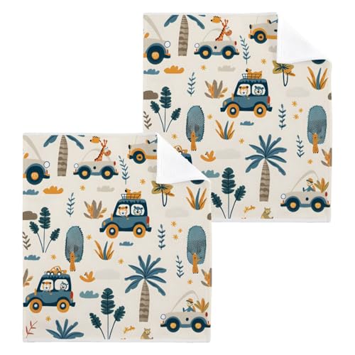 Cotton Wash Cloths Set Face Cloths Washcloth Small 4 Pack Animal and Car Absorbent Soft Fingertip Towels 12 x 12 Inches