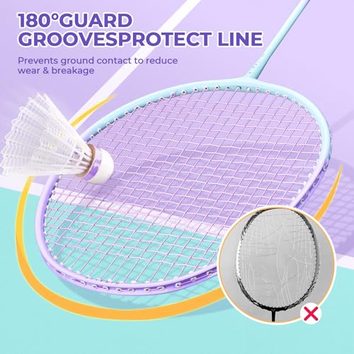 Image of HIRALIY 12 Pack Pink Badminton Shuttlecocks Birdies, Badminton Rackets Set of 4 Including 4 Rackets, 6 Shuttlecocks and 1 Carrying Bag