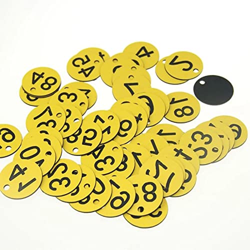 Targhette con numeri di tabella, targhette identificative, etichette con numeri identificativi e targhette con incisione senza portachiavi per armadietti per hotel supermercati (numero giallo 1-100)
