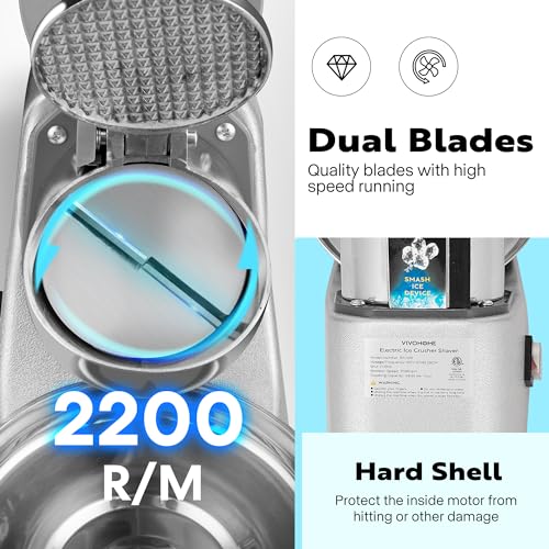 VIVOHOME Electric Ice Crusher Shaver Dual Blades Snow Cone Maker Machine Silver 173lbs/hr with Ice Pick for Home and Commercial Use - Image 6
