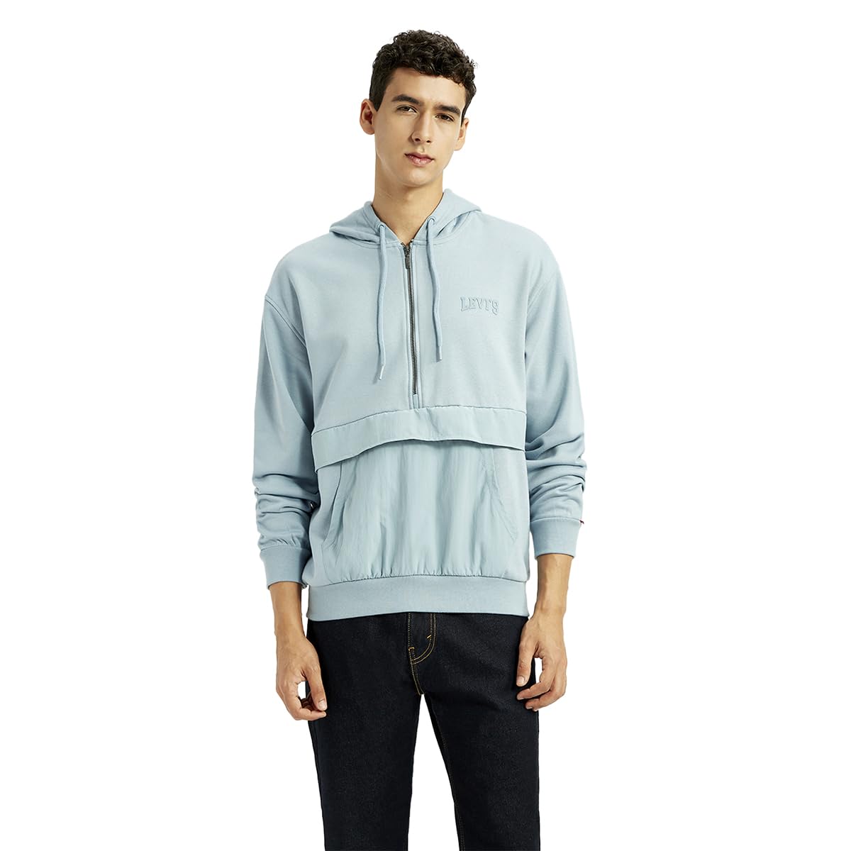 Levi's Men's Solid Blue Hooded Sweatshirt in blue