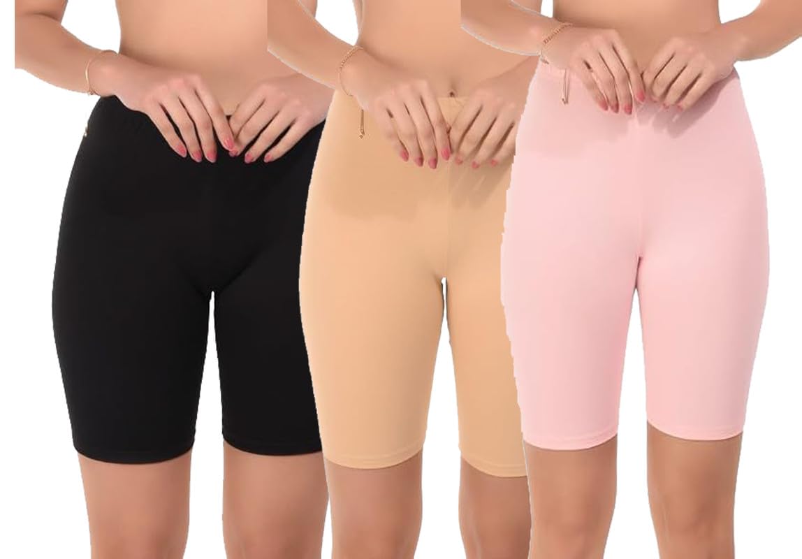 Trishikhine Women's Spandex Above Knee Length Mid Waist Cycling Shorts|Running Tights|Gym Sports Casual Shorts for Dresses, Yoga, Running, Exercise Shorts