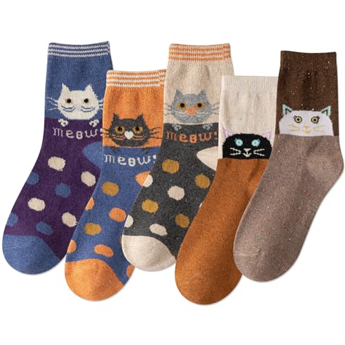 Image of IIG Cute Warm Wool Socks for Women Super Cozy Thick Crew Winter Socks Gifts, 5 Pairs