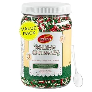 Christmas Sprinkles | 1.5 lb Christmas Jimmies | Red, White & Green Holiday Sprinkles for Cookie Decorating, Cupcakes | Dairy & Nut Free | Stern’s Bakery