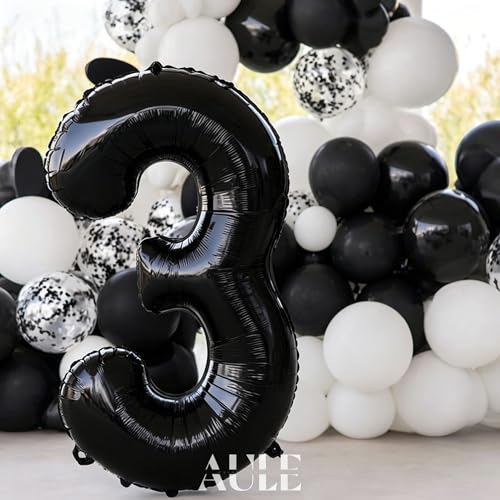 Image of AULE 40 Inch Big Black 3 Balloon Number Large Foil Helium Number Balloons 0-9 Jumbo Giant Happy 3rd Birthday Party Decorations for Boy or Girl Huge Mylar Anniversary Party Supplies