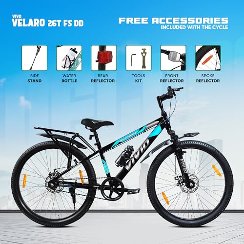 Image of Leader Vivid Valero 26T IBC Single Speed Cycle for Men with Front Suspension & Dual Disc Brakes | Bicycle for Men | City /Mountain Bike with Carrier & Steel Frame | Ideal for 10+ Years - Black