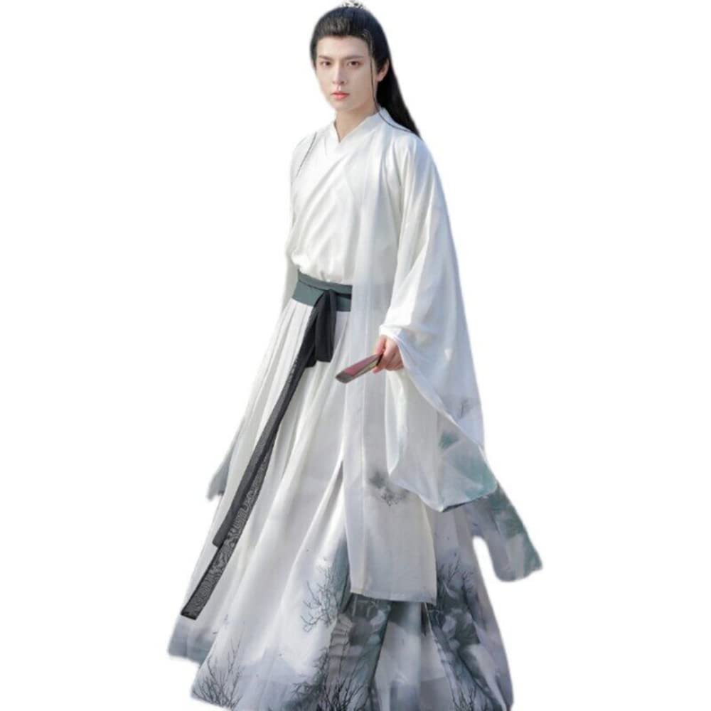 Chiński strój hanfu, Suknia Hanfu starożytny chiński haft Hanfu męski przebranie na karnawał szary(Blue,Small)