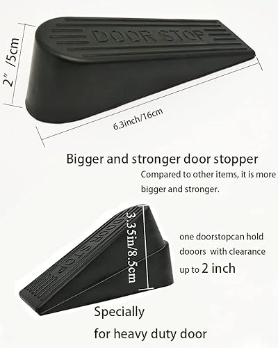 Large Rubber Door Stopper 2 Packs Heavy Duty Wedge Sturdy And Stackable Door Stop, Fit For Gaps Up To 2.0 Inches ，Non-Scratching Doorstops Special For Home Office School Heavy Door (Black) #TOP6