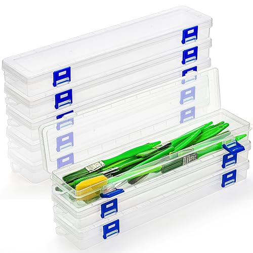 Noamus 8 Pack Plastic Paint Brush Holder 13 Long Translucent Watercolor Pens Pencils Case with Buckle Design Paintbrush Drawing Tools Storage Box Container with Hinged Lid for Artist Art Craft