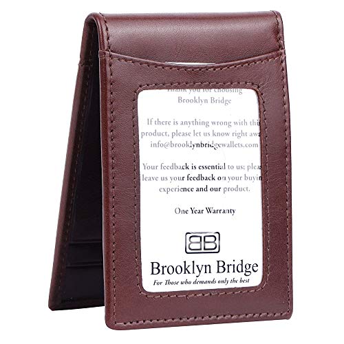 Image of Brooklyn Bridge Genuine Leather Money Clip Wallet for Men VT Brown - Premium Slim RFID Protected Wallet with Cash Clip & Multiple Card Slots, Stylish Front Pocket Design, Gift for Men