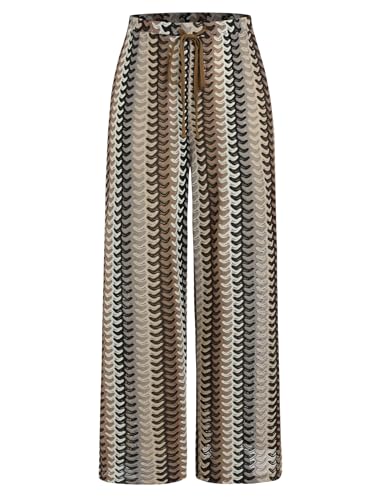 Image of ZAFUL Womens Beach Cover Up Pants Sexy Crochet Drawstring Elastic Boho Swimsuit Cover Up Long Pants Beach Wear