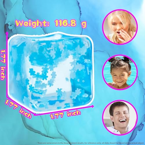 Image of Ice Cube Squishy Toy, Transparent Blue Silicone Hand Squeeze Fidget Toy with Snowflake Design, Soft Sensory Stress Ball for Kids and Adults, Desk, Travel and Gifting, Pack of 1