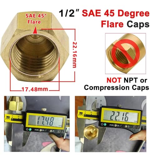 Image of Brass SAE 45 Degree Flare Tube Fitting, Flare Cap, Fit 1 /2 inch OD Tube (Pack of 2)