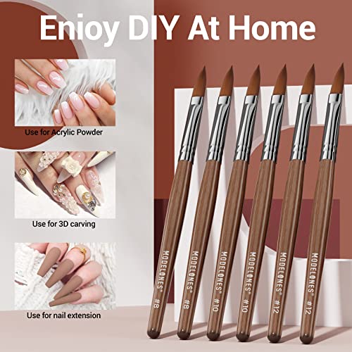 Modelones Acrylic Nail Brush 100% Pure Kolinsky Hair Bristles Oval Crimped Shaped Sturdy Wooden Handle Acrylic Powder Nail Art Brush Professional Manicure Pedicure Size 8 thumb #3