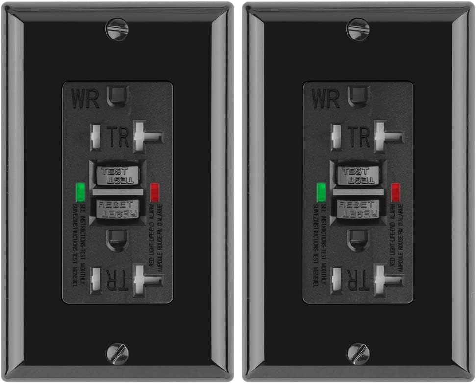 2 Pack - POWAWINI GFCI Outlet 20 Amp, UL Listed, Tamper-Resistant, Weather Resistant Receptacle Indoor or Outdoor Use, LED Indicator with Decor Wall Plates and Screws (Black)