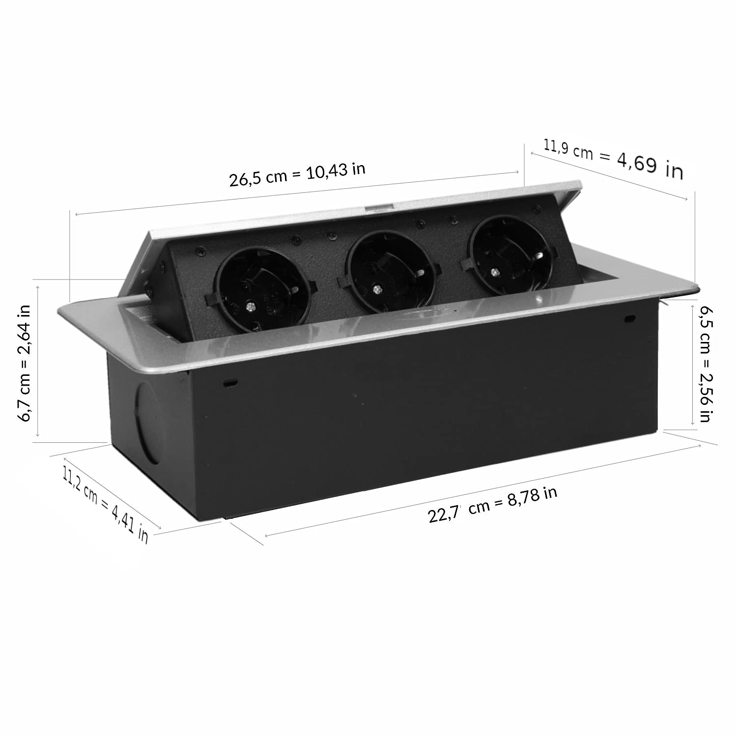 ORNO OR-AE-1336/G(GS) listwa zasilająca wpuszczana do zabudowy, potrójna, 2500 W, kolor: srebrny