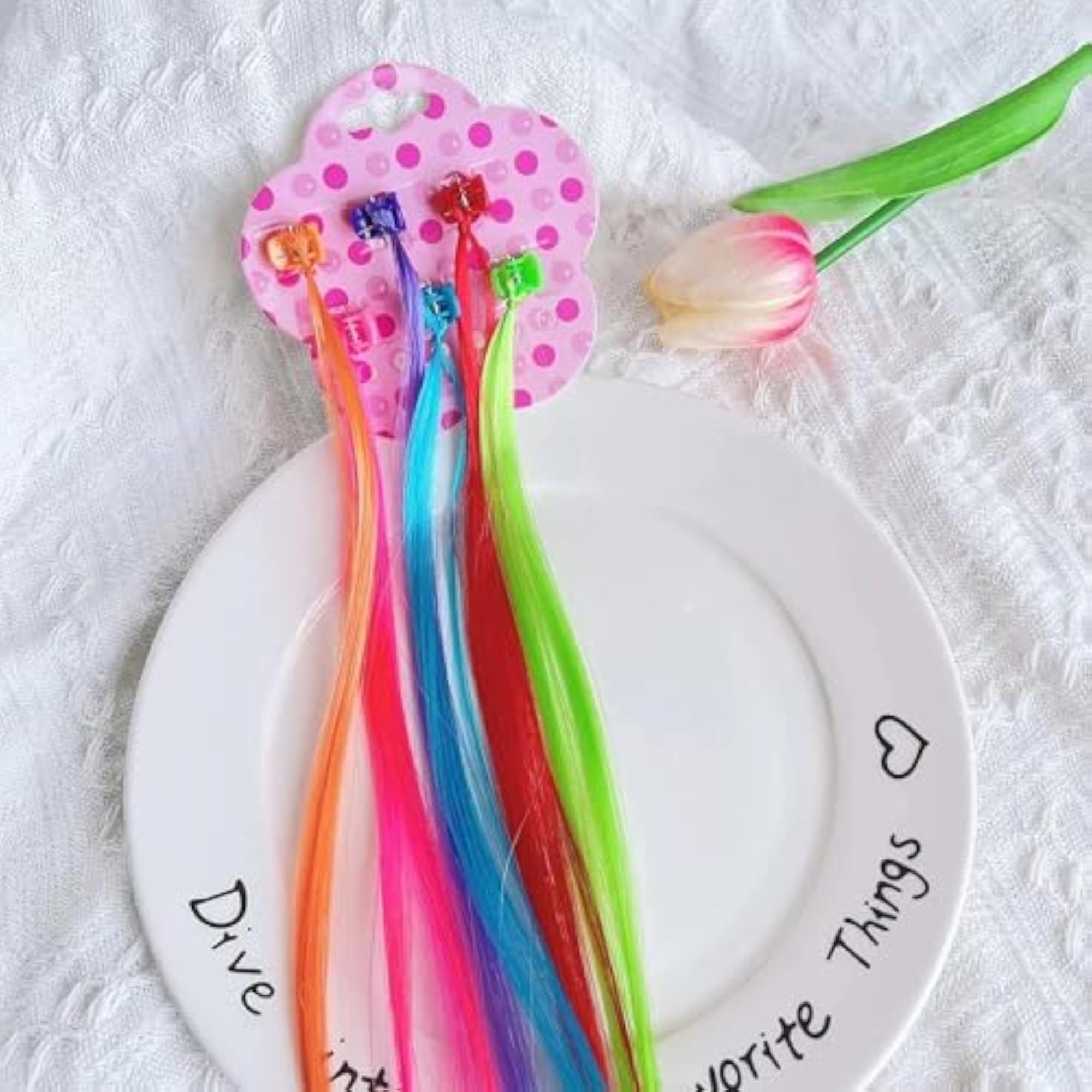 24PCS Multicolor Clip-In Synthetic Hair Extensions for Kids