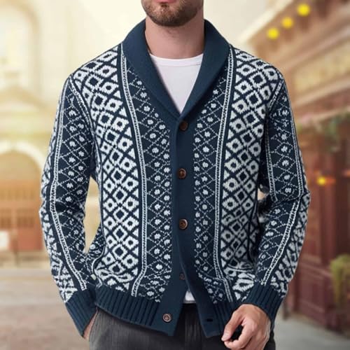 Mens Shawl Collar Cardigan Sweater Button Down Cardigan Sweater Knitted Argyle Outwear2
