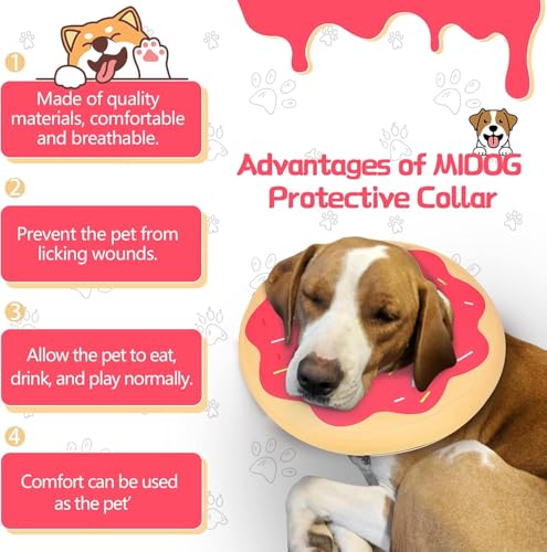 Image of MIDOG Inflatable Dog Cone Alternative for After Surgery - Soft Protective Donut Collar Prevents Licking & Allows Eating, Comfortable Recovery E-Collar Alternative for Small Medium Large Dogs (Red,L+)