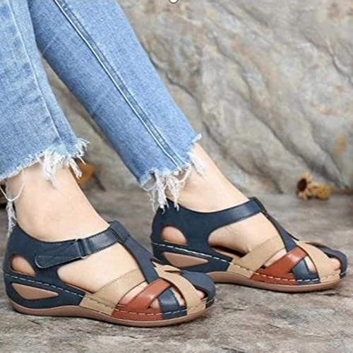PU Leather Women's Orthopedic Anti-Slip Vintage Cross Belt Wedge Gladiator Outdoor Hollow Out Sandals2