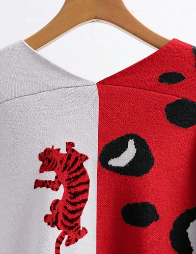 Women Leopard Cardigan Graphic Print Button Down V Neck Long Sleeve Sweater Color Block Lightweight Knit Top Outwear4