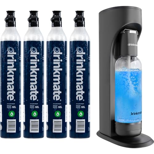 Drinkmate OmniFizz Sparkling Beverage Maker CO2 Bundle - Sparkling Water/Soda Streaming Machine That Carbonates Any Drink - Includes 4 CO2 Cylinders, 1 Carbonation Bottle, 1 Fizz Infuser - Matte Black