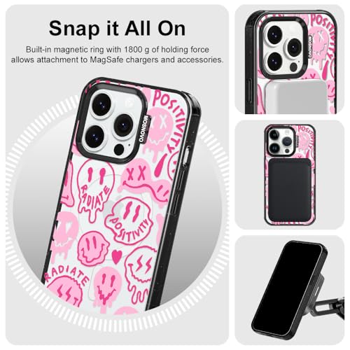 Coque iPhone 14 Pro antichoc MagSafe protection militaire sourires roses