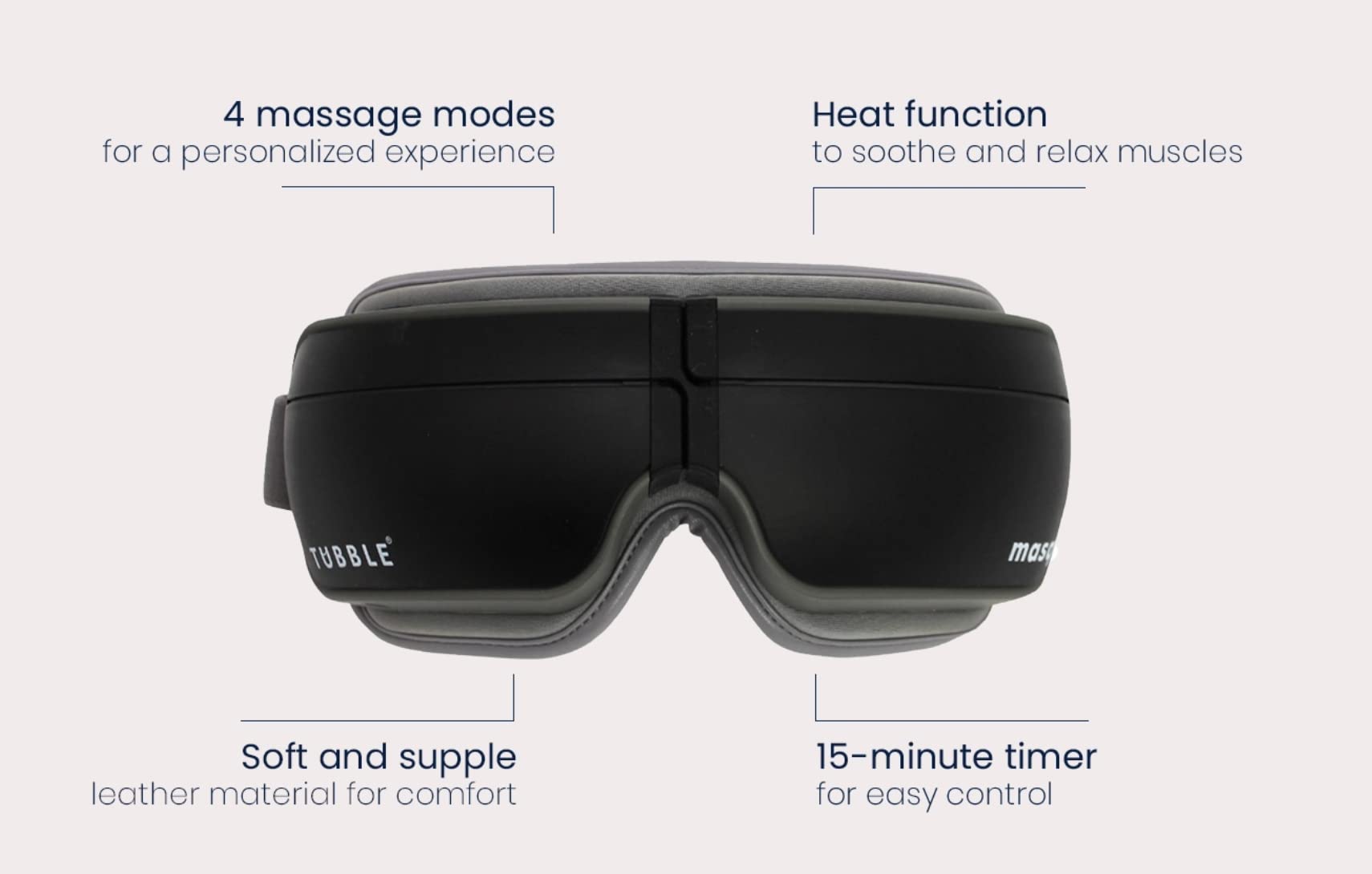 Tubble® Masq Augenmassagegerät mit Wärme & Vibration - Lindert Augenringe & Trockene Augen - Verbessert Schlafqualität - Weiches Öko-Leder - Wiederaufladbar - Onyx Schwarz