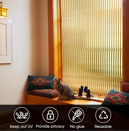 Image of WALLMATE Brown Fluted Frosted Decorative Window Film Heat Control Sun Blocking Peel and Stick Adhesive Door Stickers for Bathroom Home (Brown Fluted, 12x120 in)