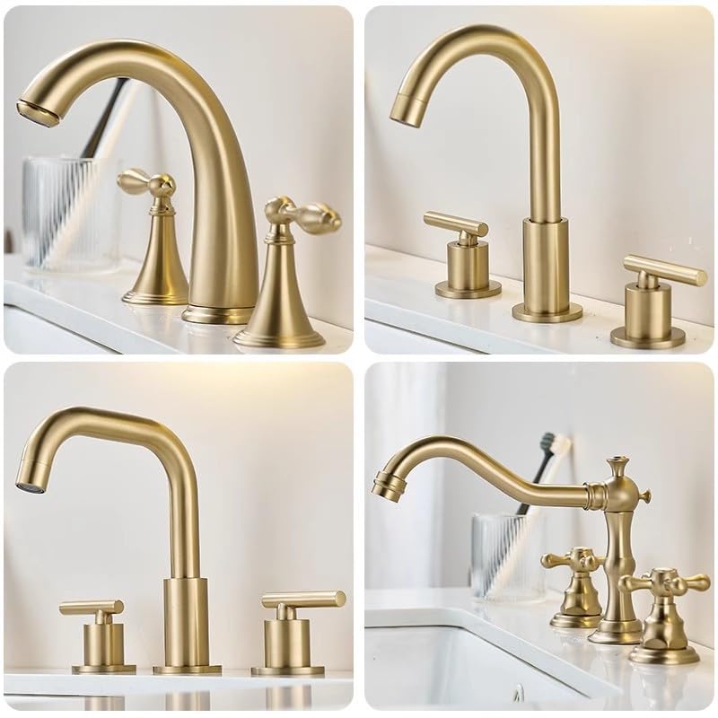 Robinet de lavabo anti-éclaboussure à 3 trous cascade laiton doré - 2