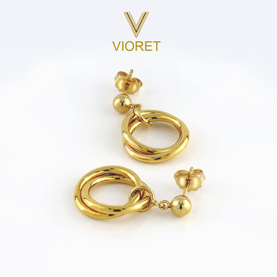 Pendientes de Mujer Cortos Con Aros Chapados En Oro De 18k- Diseño Artesanal