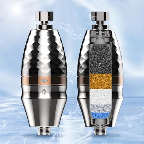 BriskSpring Duschfilter mit Zeit-Erinnerung, Duschfilter mit Vitamin C für hartes Wasser, Kalkfilter Dusche zur Entfernung von Chlor und Schwermetallen, 2-in-1 Wasserenthärter, Silber