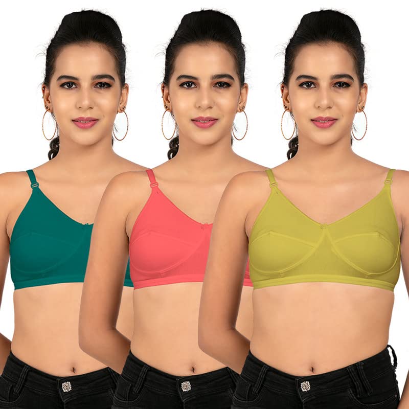 selsia Pure Cotton Women's Non Padded Wire Free T Shirt Bra (Multicolor) Combo Pack of 3-picture-28