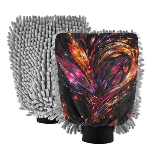 IOACIY Absorbent Microfiber Car Wash Drying Mitts, 2 Pack, Scratch-Free & Lint-Free, Rich Foam, Highly Absorbent, Double Sided, Wash Mitt Perfect for Car Washing, L, Heart (1)