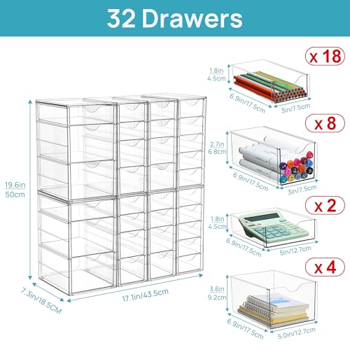 Image of Vtopmart Acrylic Organizer with 32 Drawers, Desk Organizers and Accessories, Clear Makeup Organization, Dustproof Storage Drawers for Office Art Craft Supplies